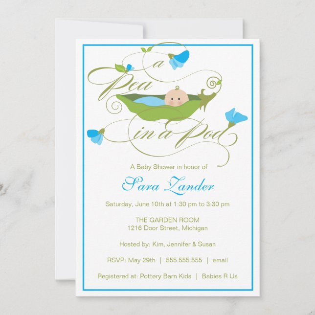 Invitación de Baby Shower - Boy Pea en un Pod (Anverso)