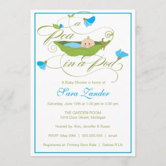 Invitación de Baby Shower - Boy Pea en un Pod