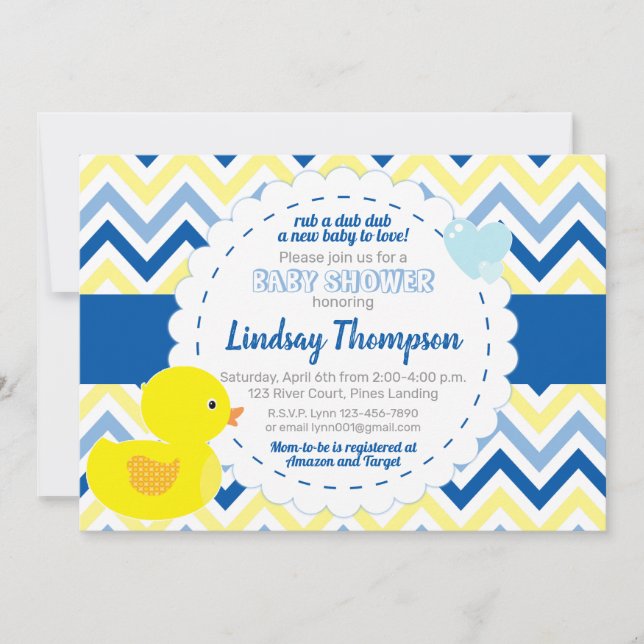 Invitación de Baby Shower Boy Rubber Ducky Blue (Anverso)