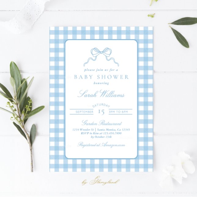 Invitación de Baby Shower Boy Whimsical Blue plaid (Subido por el creador)