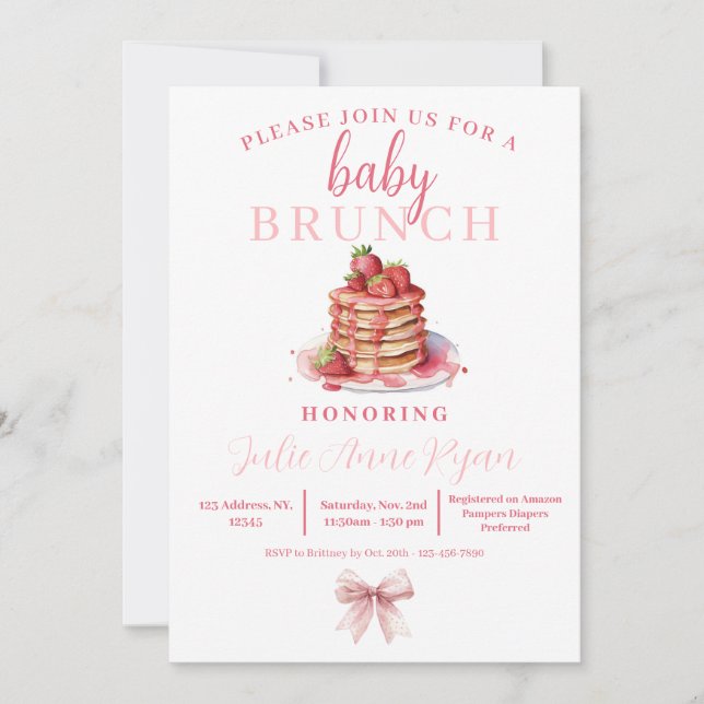 Invitación de Baby Shower - Brunch rosado de vacas (Anverso)