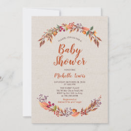 Invitación de Baby Shower Burlap Floral Fall Boy