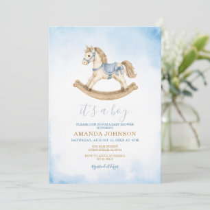 Invitación de Baby Shower Caballo de Balanza Azul