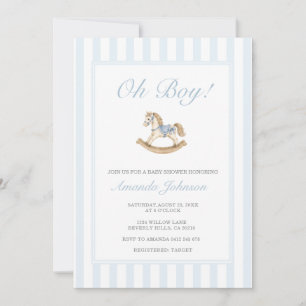 Invitación de Baby Shower Caballo de Balanza Azul