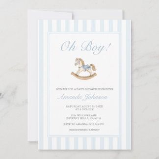 Invitación de Baby Shower Caballo de Balanza Azul