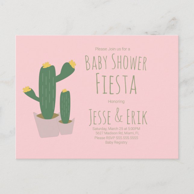 Invitación de Baby Shower Cactus Cupcakes Rosa (Anverso)