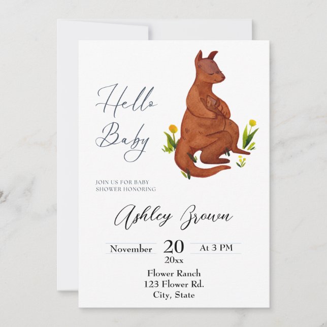 Invitación de Baby Shower canguro (Anverso)