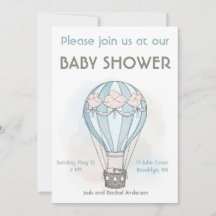 invitación de baby shower caprichosa con globo aer