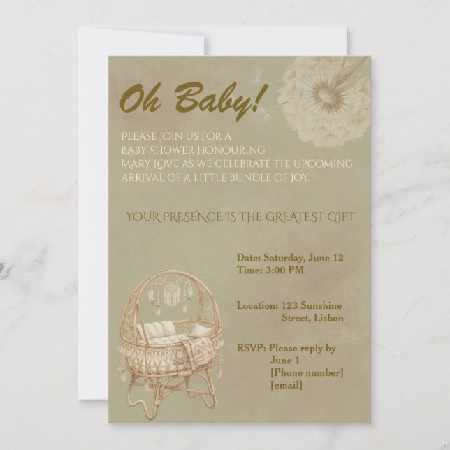 Invitación de Baby Shower Caprichosa de Diente de  (Anverso)