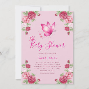 Invitación de baby shower caprichosa de mariposa y