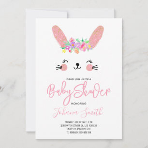 Invitación de Baby Shower Cara de Conejo Rosa