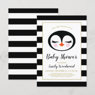 Invitación de Baby Shower Cara de Pingüino Dulce