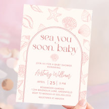 Invitación de baby shower 'Caracola rosa, te veo p