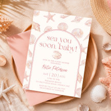 Invitación de baby shower 'Caracola rosa te veo pr