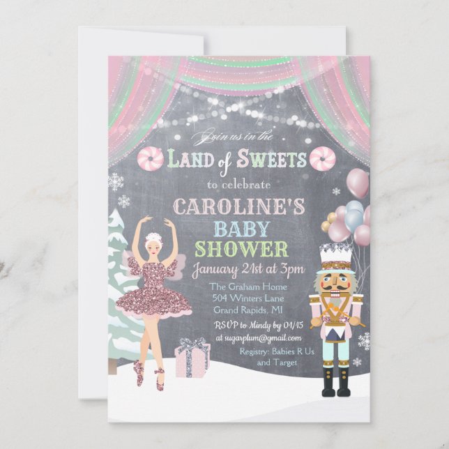 Invitación de Baby Shower Cascanueces Sugar Plum B (Anverso)