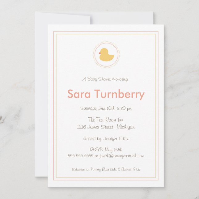 Invitación de Baby Shower - caucho Ducky (Anverso)