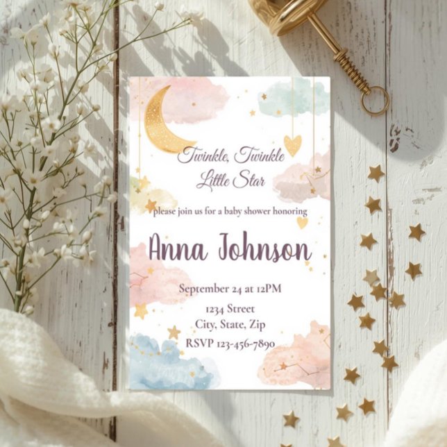 Invitación de Baby Shower Celestial Adorable | Acu (Subido por el creador)