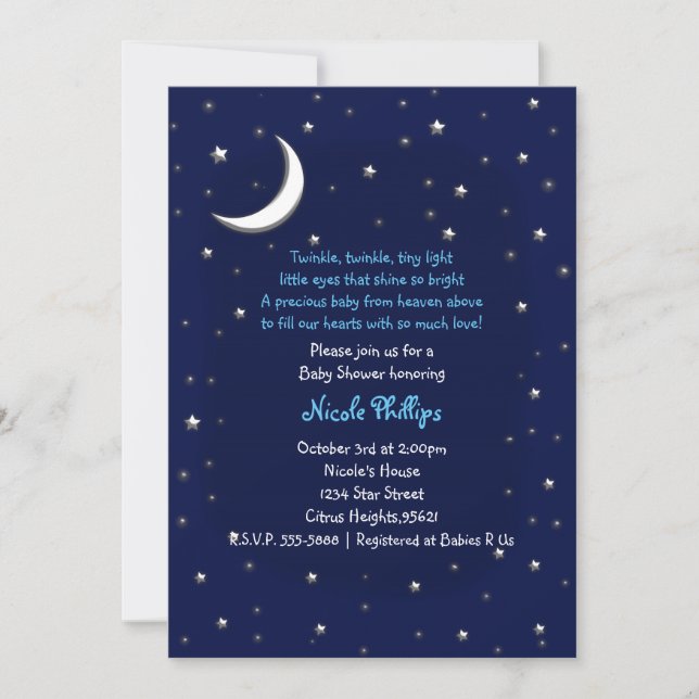 Invitación de Baby Shower Celestial de Blue Moon & (Anverso)