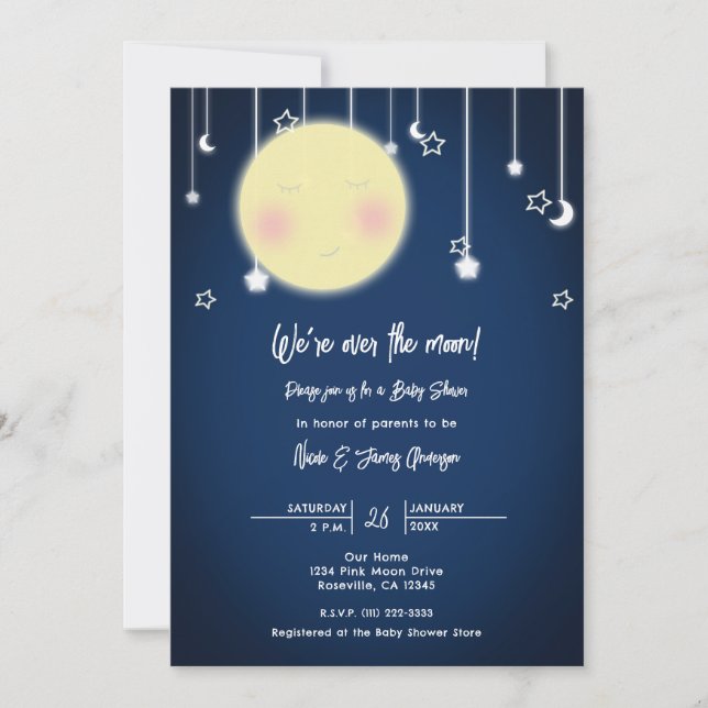 Invitación de Baby Shower Celestial Estrella Luna  (Anverso)