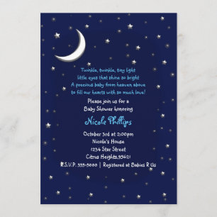 Invitación de Baby Shower Celestial Luna Azul y Es
