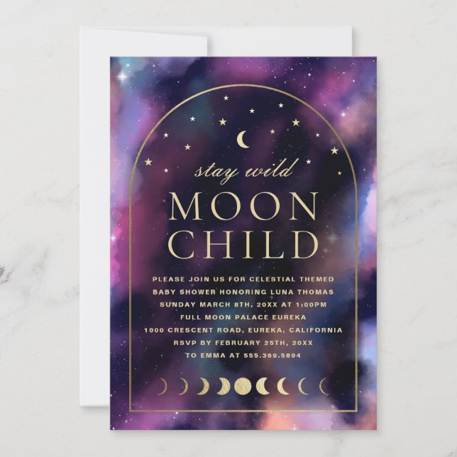 Invitación de Baby Shower Celestial Niño Luna (Anverso)