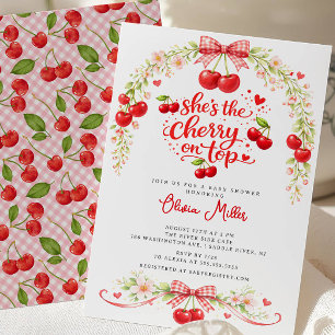 Invitación de Baby Shower Cereza en la Parte Super