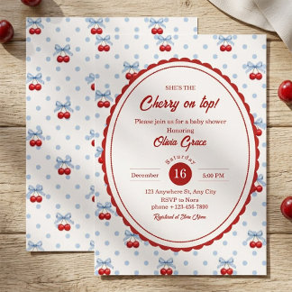 Invitación de Baby Shower Cereza en la Parte Super