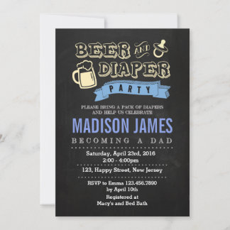 Invitación de Baby Shower. Cerveza y pañal