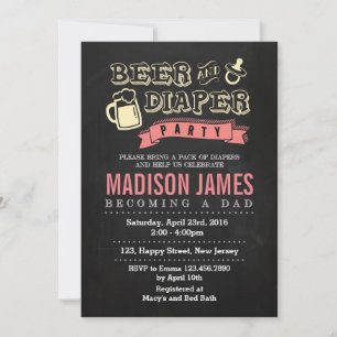 Invitación de Baby Shower. Cerveza y pañal