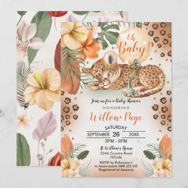 Invitación de Baby Shower Cheetah Safari Baby (Anverso / Reverso)