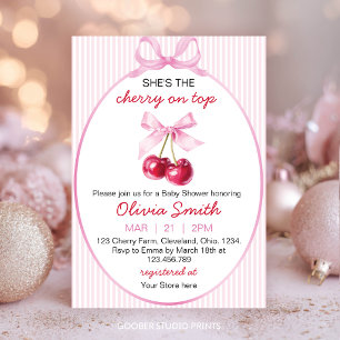 Invitación de Baby Shower Cherry on Top Pink Coque