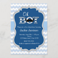 Invitación de Baby Shower Chevron Bigote Azul Niño