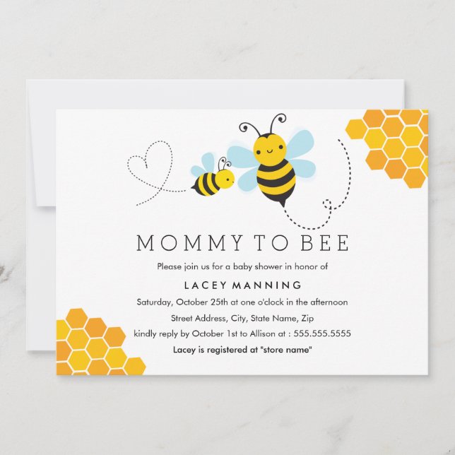 Invitación de Baby Shower Chevron de Mamá Abeja (Anverso)