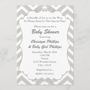 Invitación de Baby Shower Chevron Dulce Blanco y G