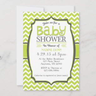 Invitación de Baby Shower Chevron Gris Verde Lima