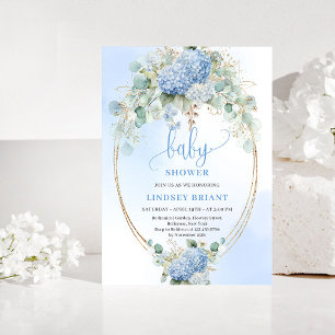 Invitación de Baby Shower Chic Boho Blue Hydrangea