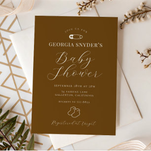 Invitación de baby shower chic de color marrón cho
