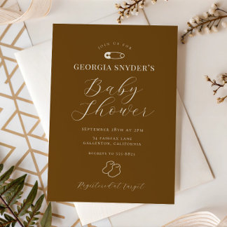 Invitación de baby shower chic de color marrón cho
