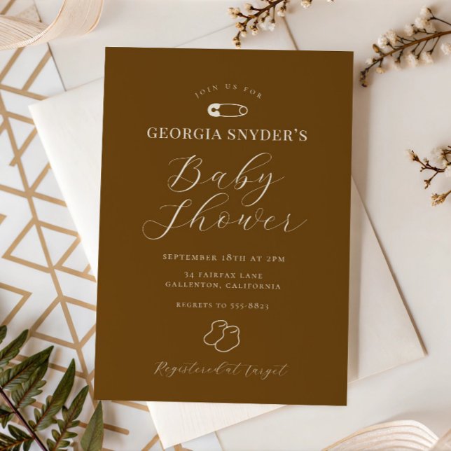 Invitación de baby shower chic de color marrón cho (Subido por el creador)
