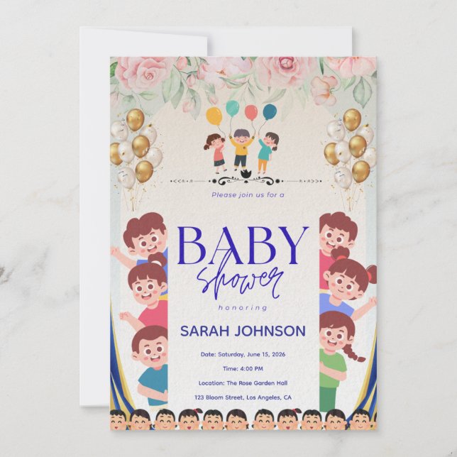 Invitación de Baby Shower Chic | Floral Elegante (Anverso)