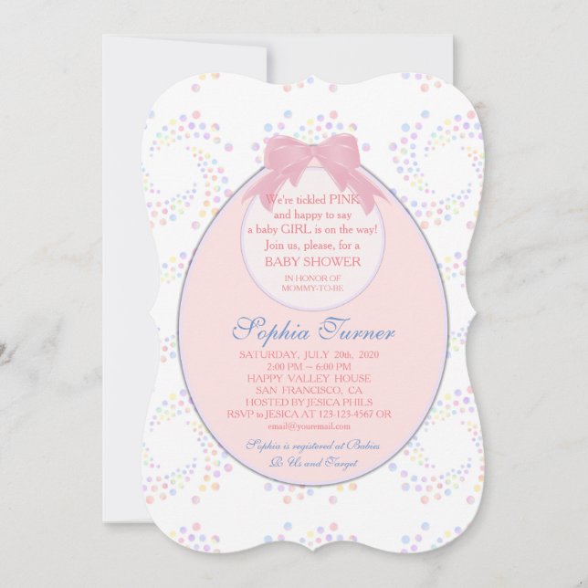 Invitación de BABY SHOWER Chica de cinta de cinta  (Anverso)