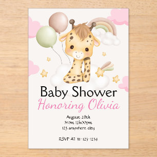 INVITACIÓN DE BABY SHOWER, chica de la jirafa rosa