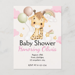 INVITACIÓN DE BABY SHOWER, chica de la jirafa rosa