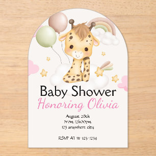INVITACIÓN DE BABY SHOWER, chica de la jirafa rosa