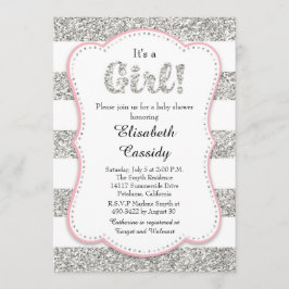 Invitación de Baby Shower Chica Purpurina rosa y p