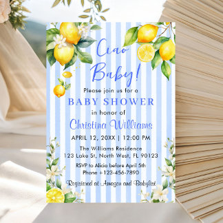 Invitación de Baby Shower Ciao Baby Citrus Lemon