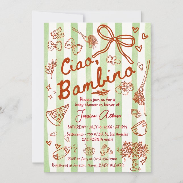 Invitación de Baby Shower Ciao Bambino (Anverso)