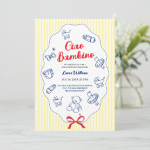 Invitación de baby shower Ciao bambino amarillo