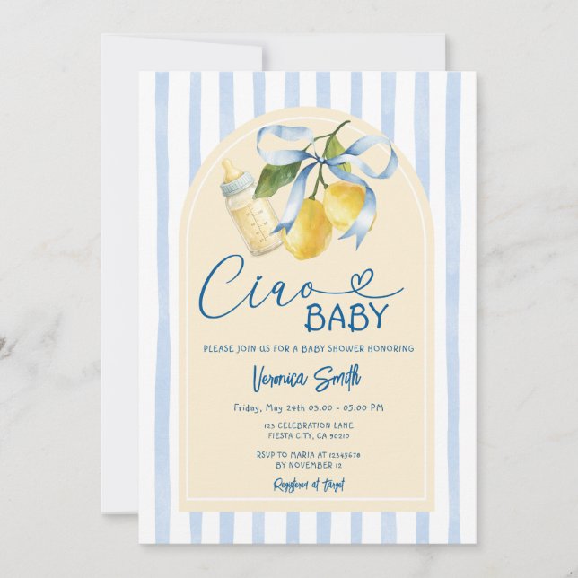 Invitación de Baby Shower Ciao Biberón de Bebé Lim (Anverso)