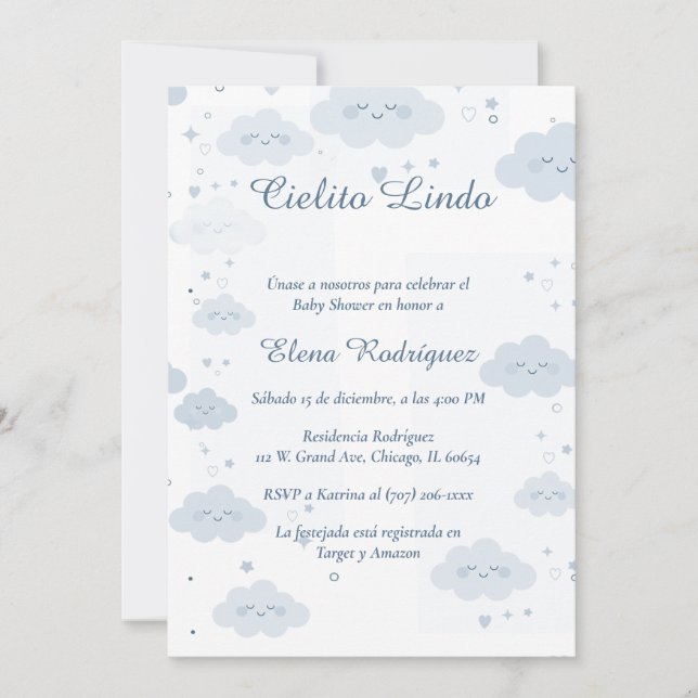 Invitación De Baby Shower Cielito Lindo (Anverso)